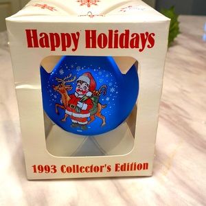 Campbells Kids Glass Ball Ornament 1993 Blue Santa